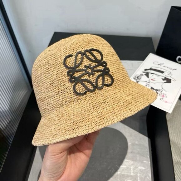 Loewe Tan Straw Hat featuring a black logo main image 8